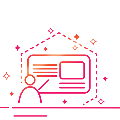 Icon of person pointing to a presentation screen within a hexagon